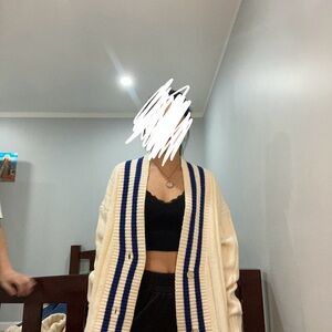 Pink Oversized Cream and Blue Striped Cardigan
